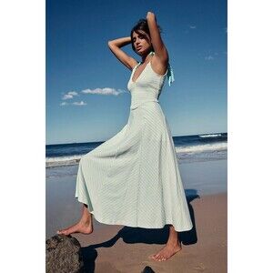 Free People Free-Est Cecelia Midi Dress Striped Printed Smocked Cotton M 286329